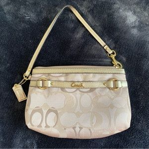 Coach small wristlet/shoulder purse- gold/tan